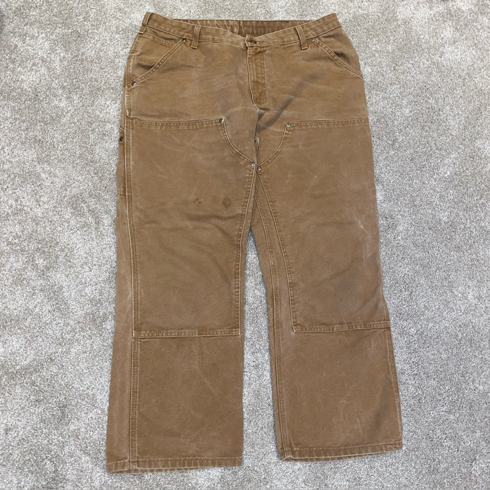 Carhartt Double WB136 BRN Duck Canvas Woman’s Pants‎ Workwear Faded Stained